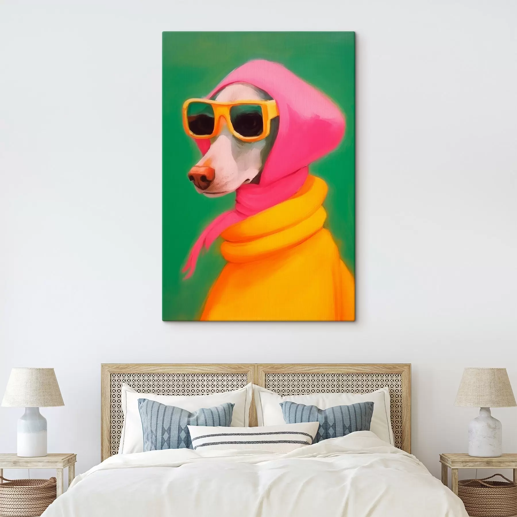 wall murals Stylish dog in bright clothes s43265