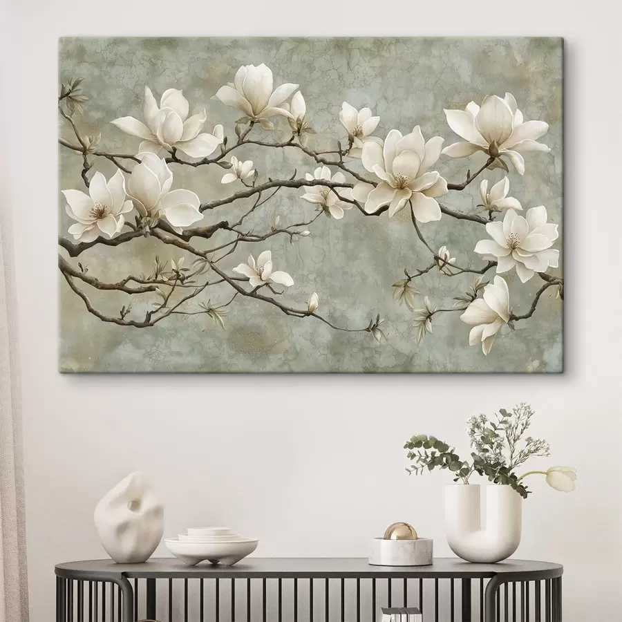 wall murals Magnolia branch on a pastel grunge background s43322
