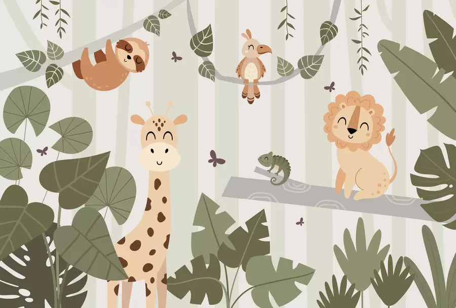 Wall Mural Photo Wallpaper Landscape with tropical animals w03376