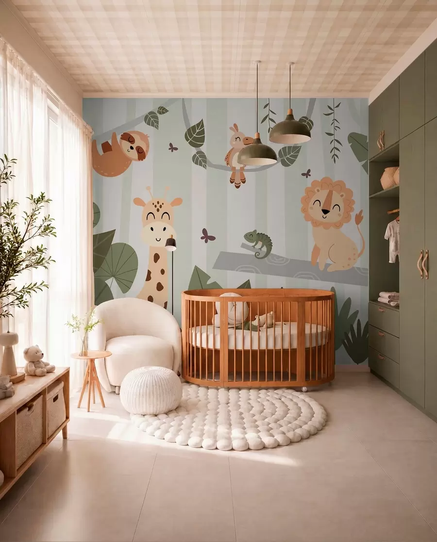 wall murals Landscape with tropical animals w03376