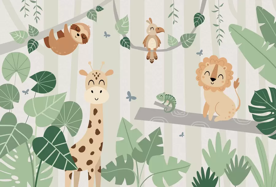 wall murals Landscape with tropical animals w03376v1