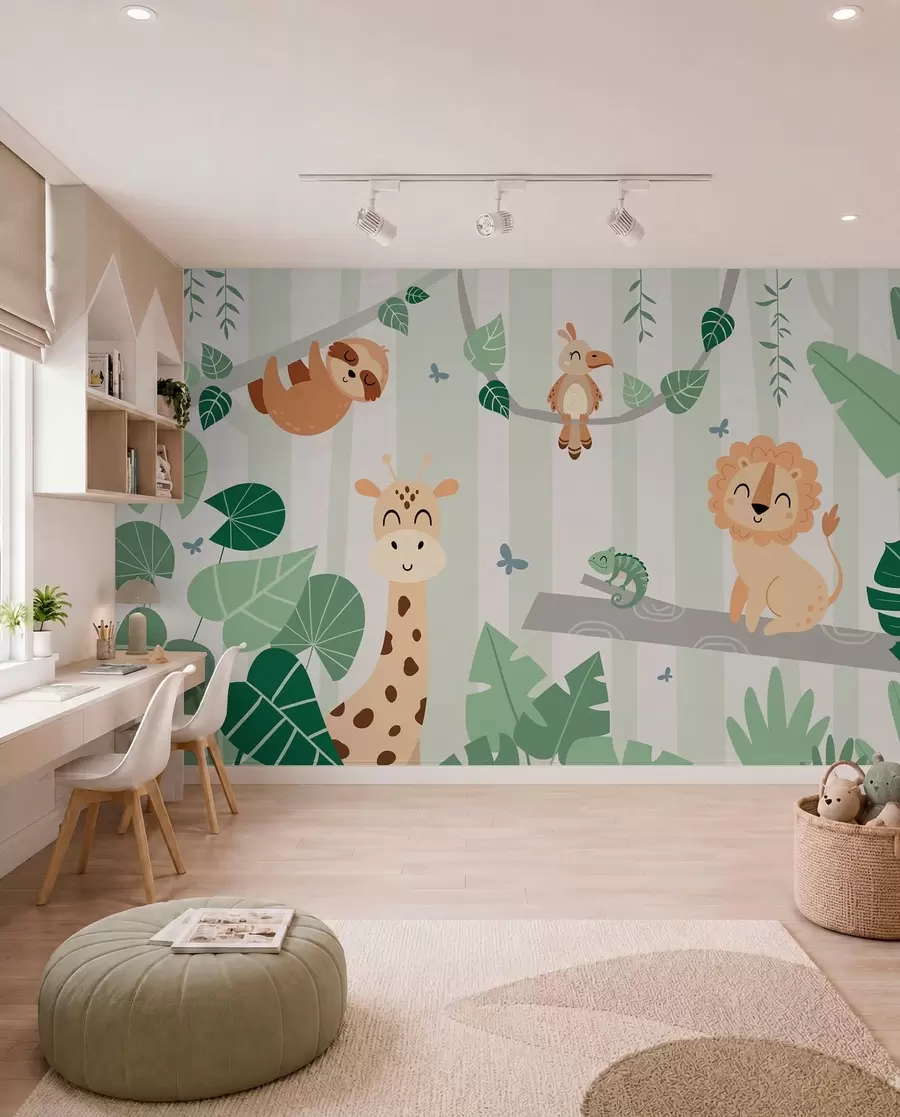 wall murals Landscape with tropical animals w03376v1