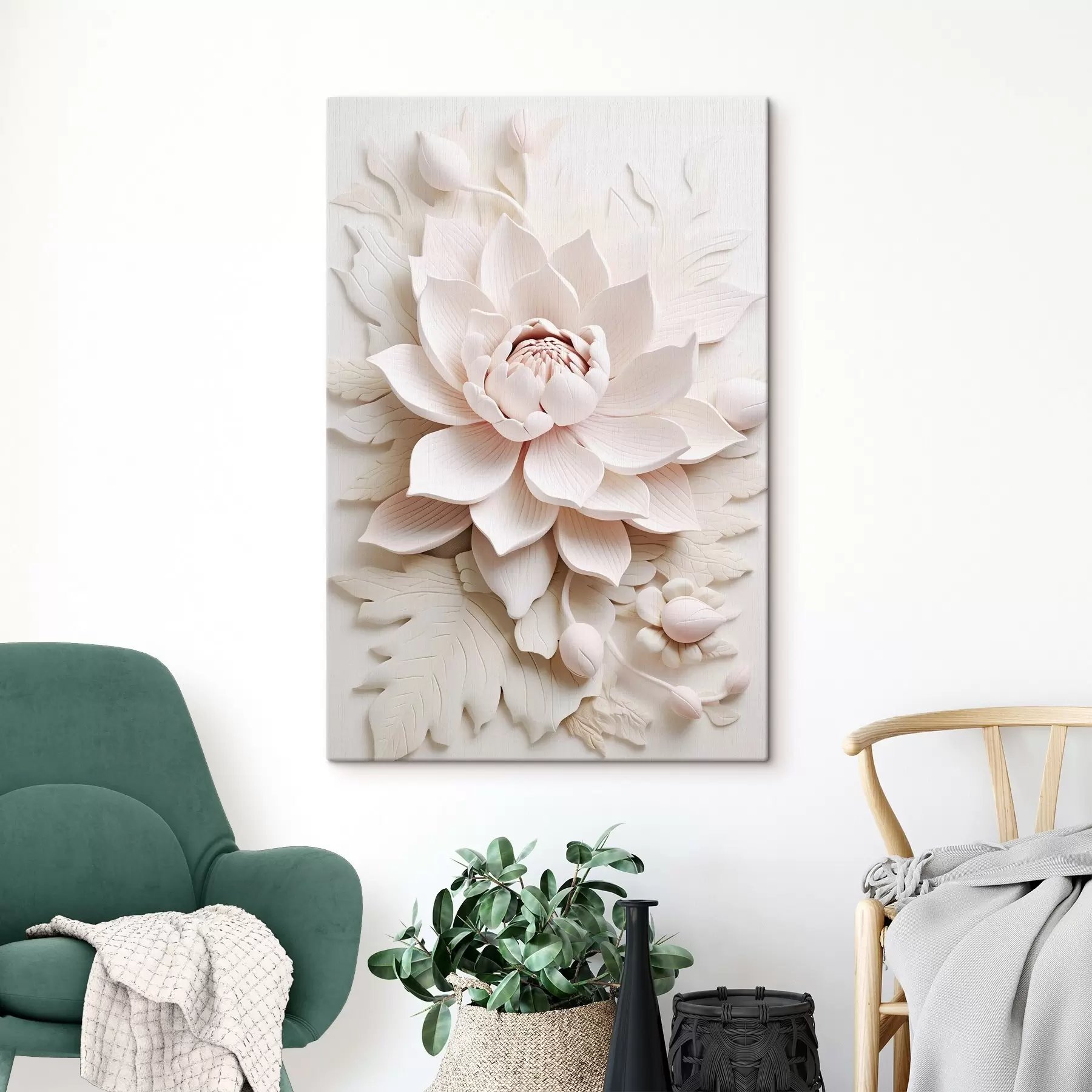 wall murals Large lotus flower in bas-relief style s43335