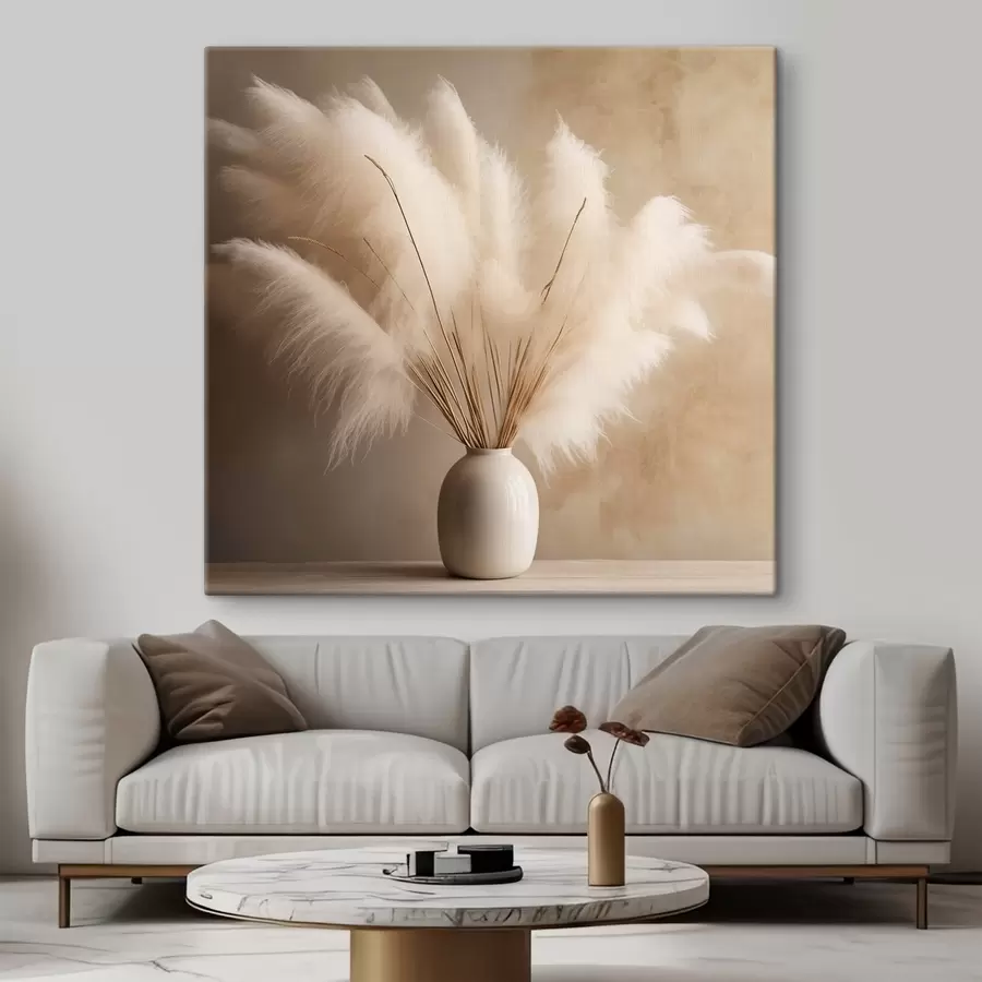 wall murals Fluffy branches of reeds in a vase on the table s43338