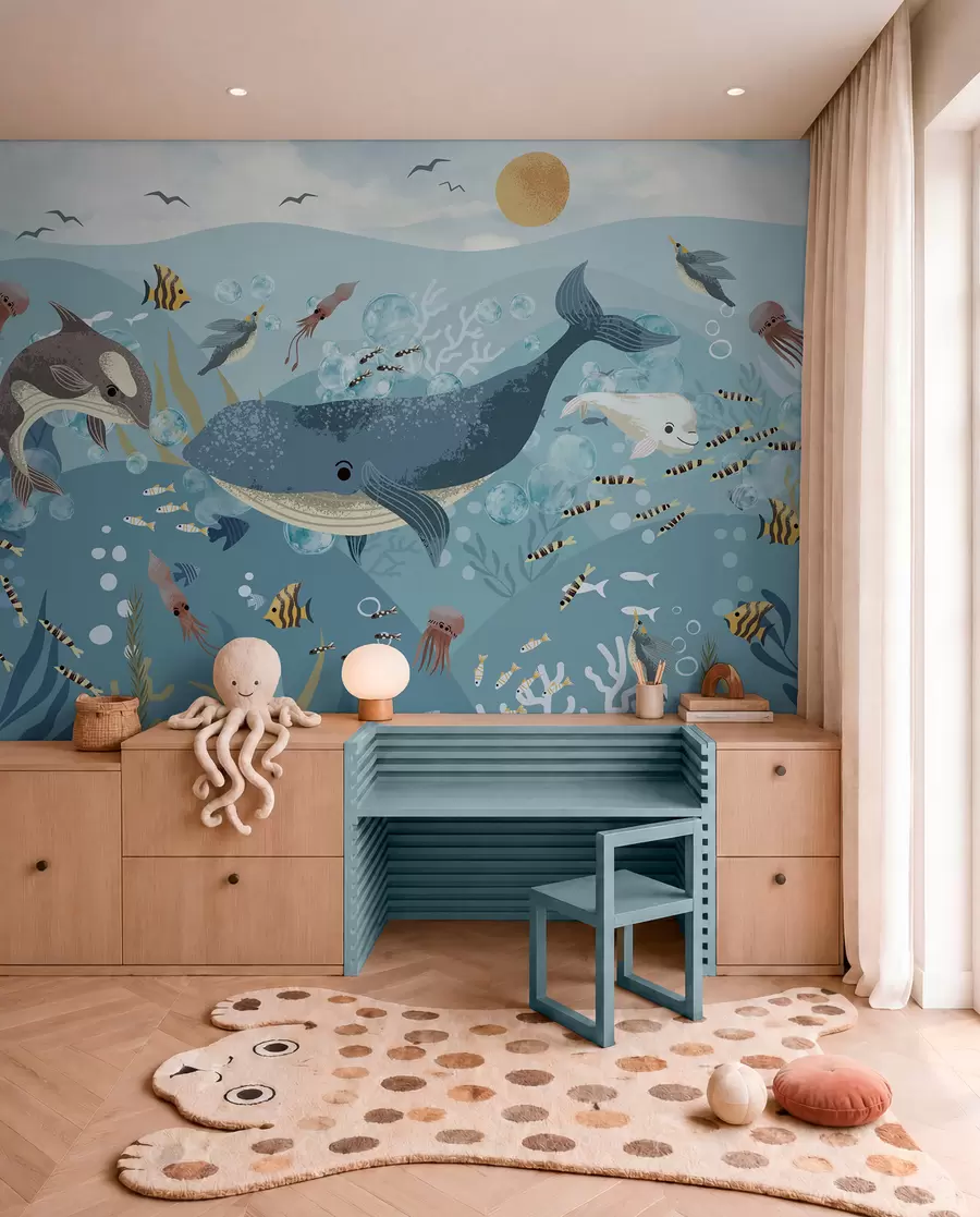 Wall Mural Photo Wallpaper Blue Whale below the Waves w08921