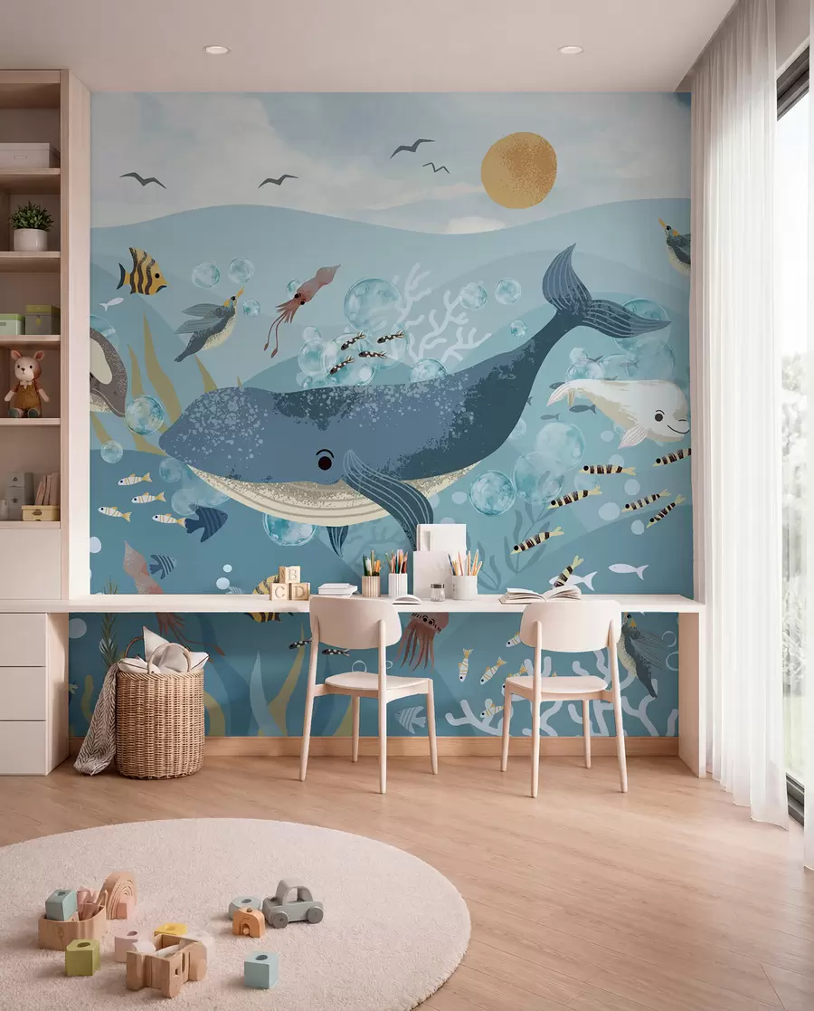 peintures murales Baleine bleue sous les vagues w08921