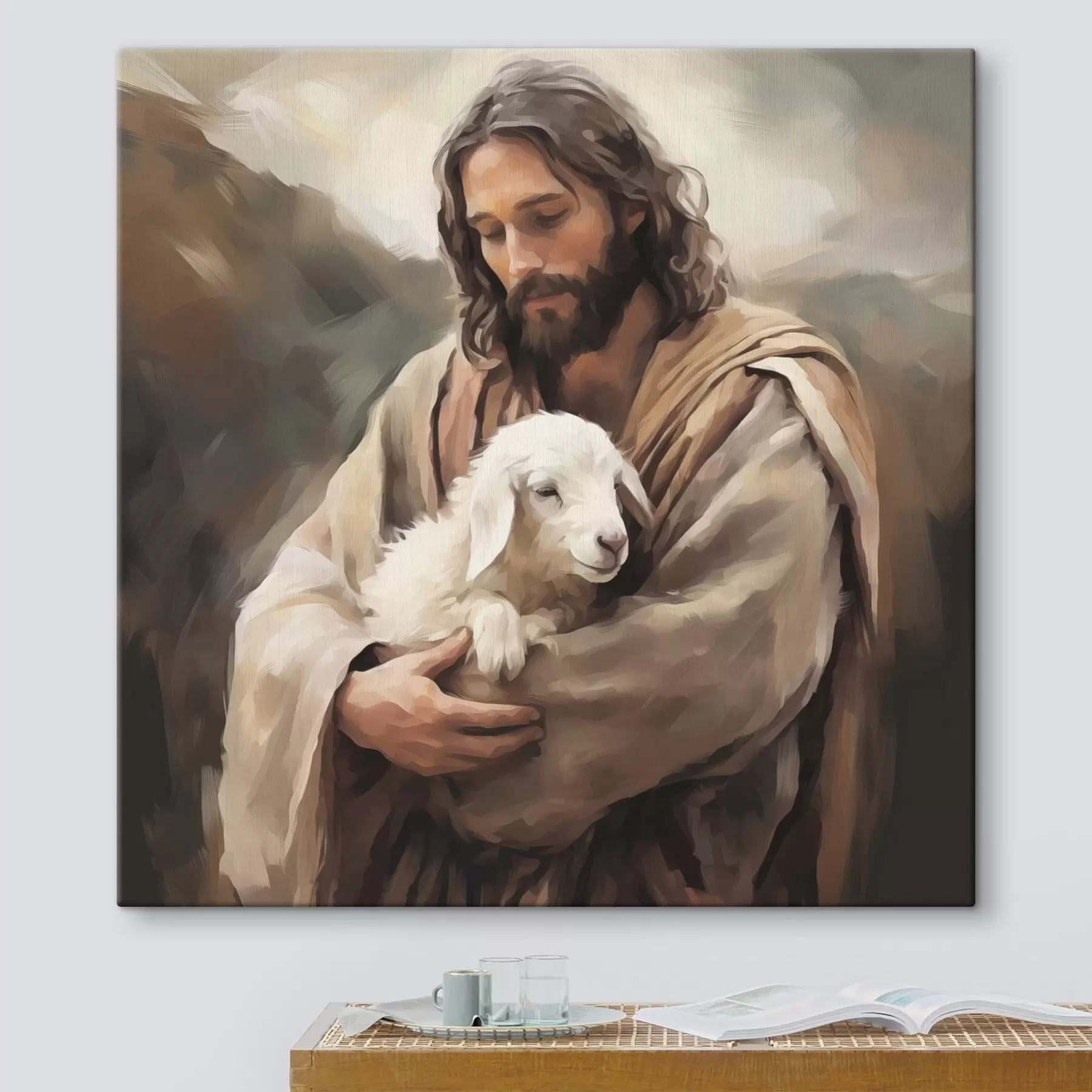 wall murals Jesus with the lamb s43356