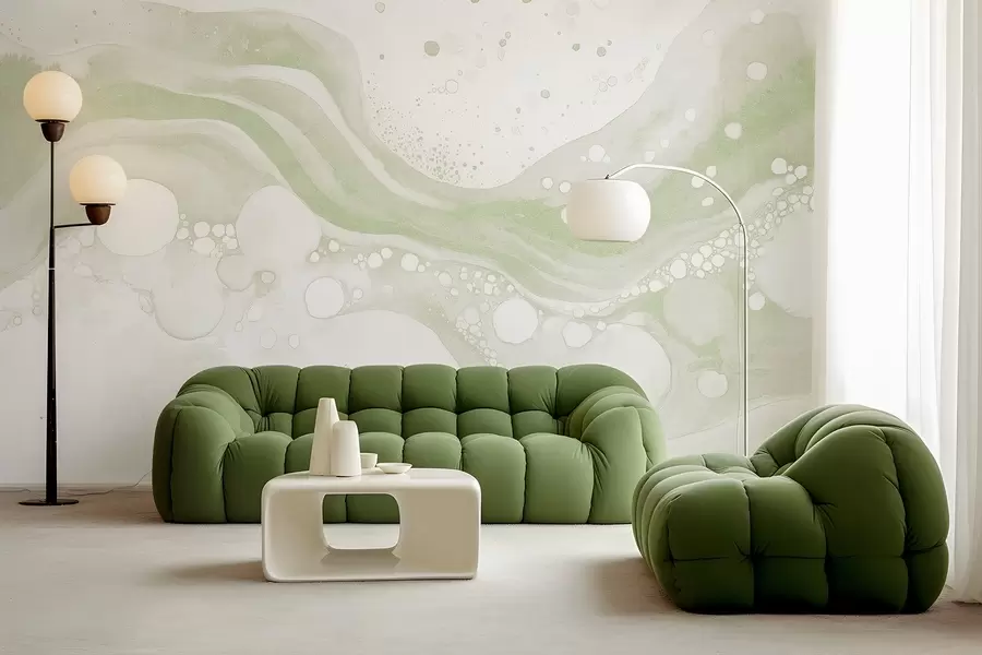 Wall Mural Photo Wallpaper Watercolor style abstraction drawing, fluid art, green color w03403v2