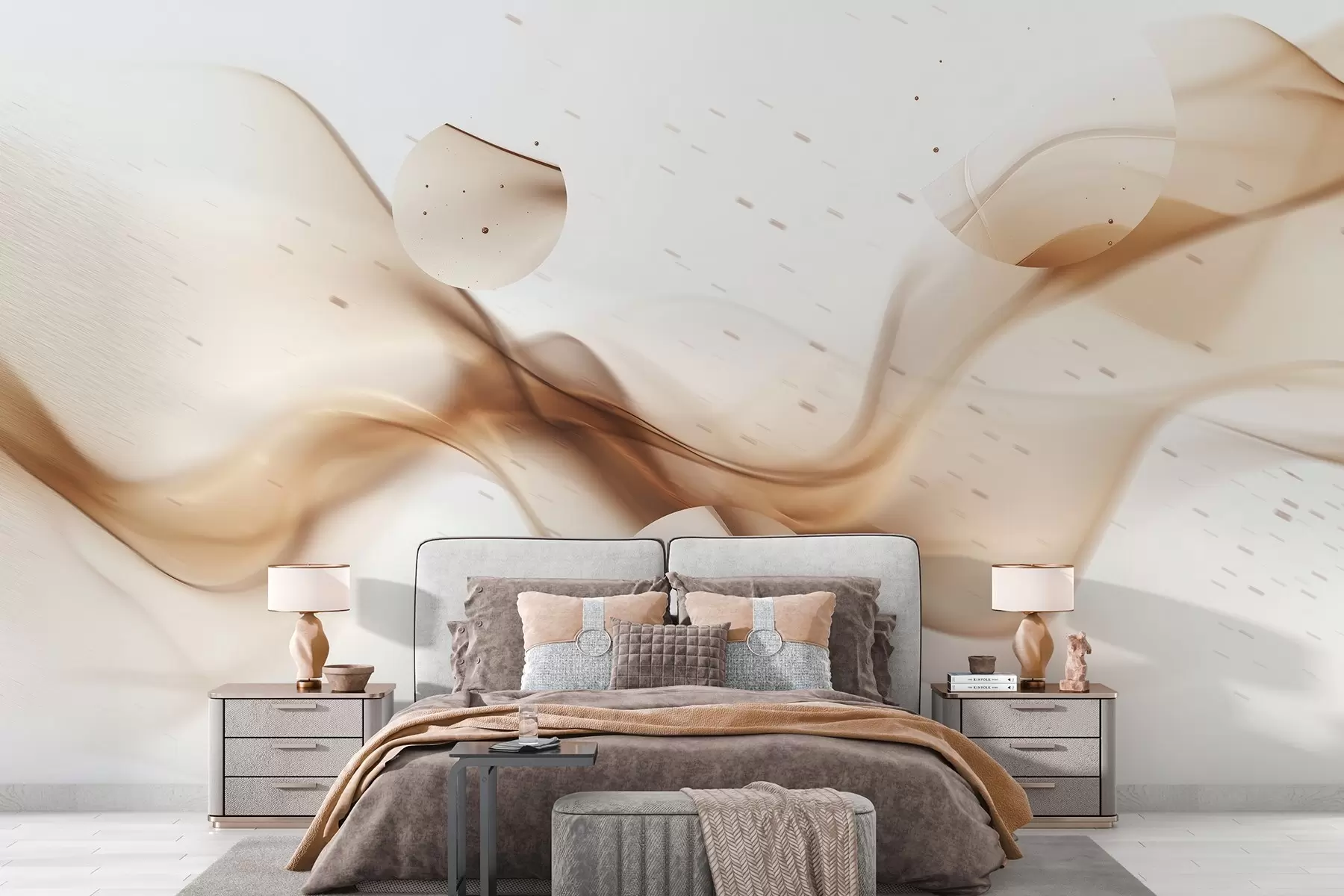 murales Abstracción de ondas geométricas, estilo borroso, degradado, colores beige w03404