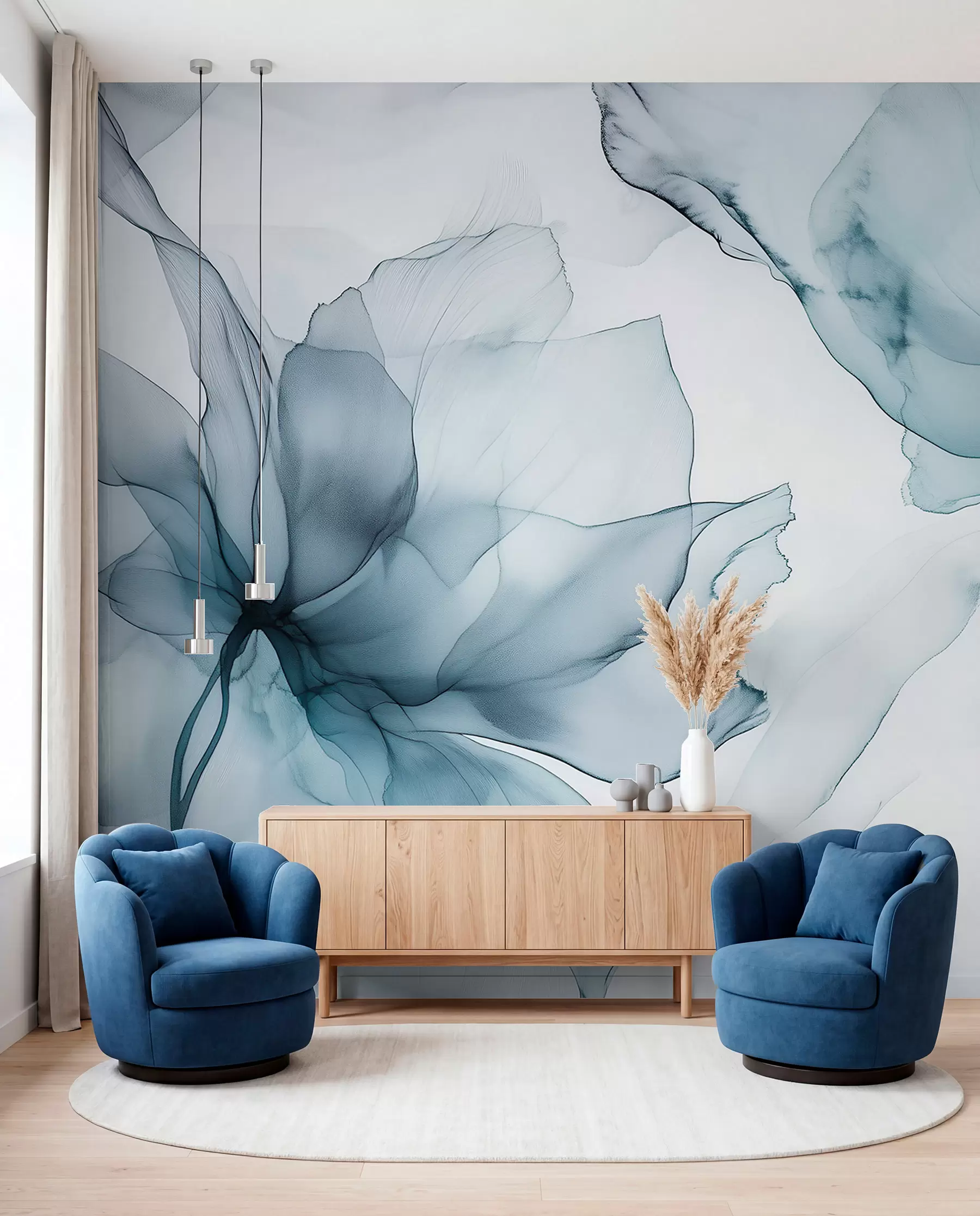 murales Flores en azul pizarra w03406v2