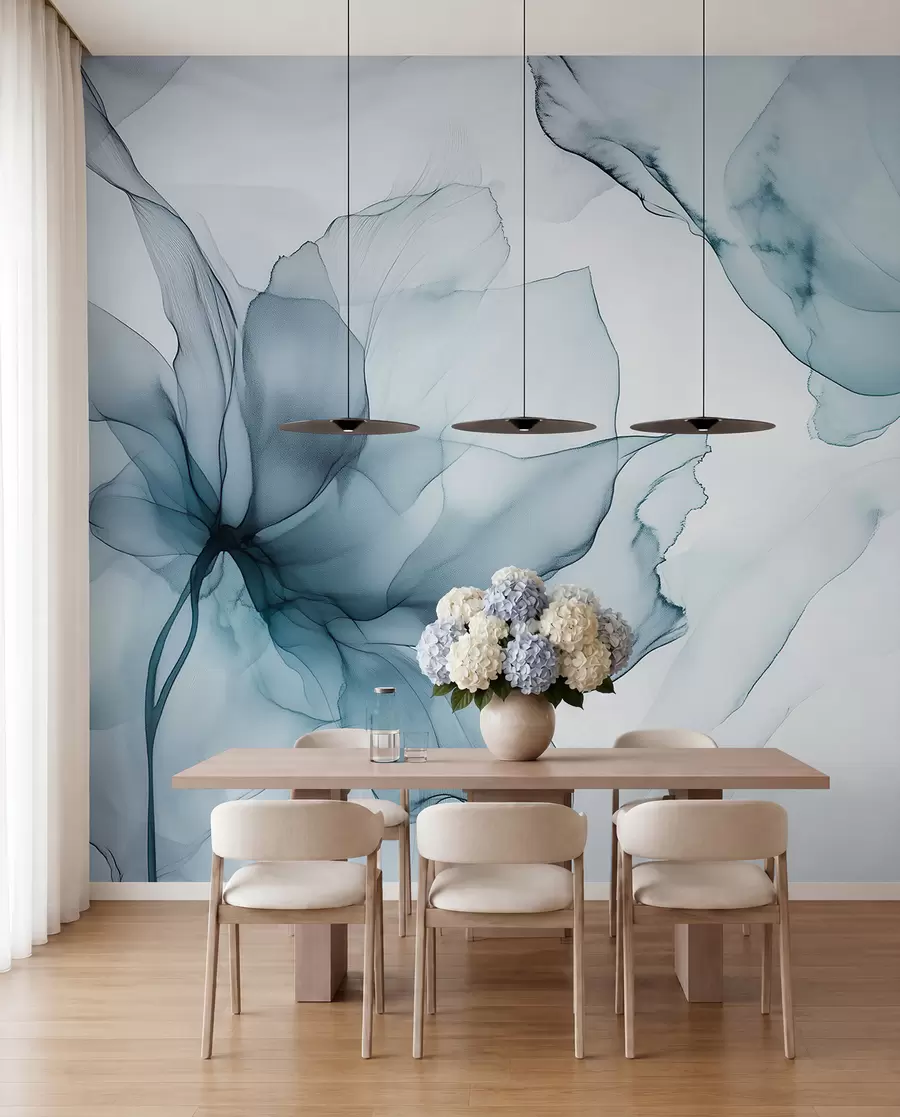 Wall Mural Photo Wallpaper Fluid style flowers, floral abstraction, watercolor, blue color palette  w03406v2