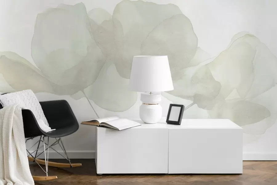 Wall Mural Photo Wallpaper Beautiful flowers, soft pastel, minimalism, natural, rustic, beige and green w03407