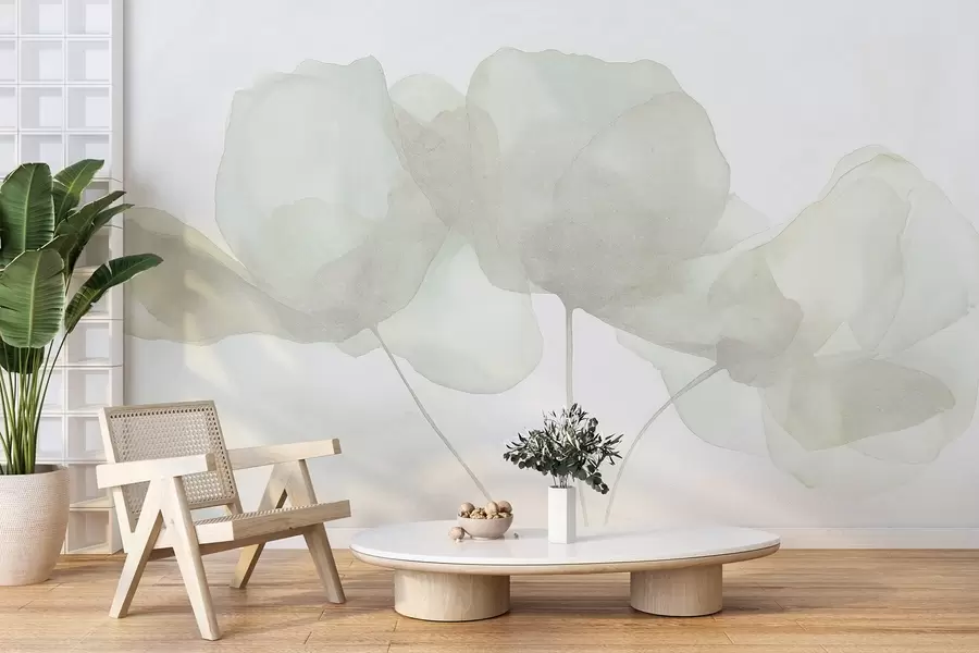 murales Hermosas flores, pastel suave, minimalismo, natural, rústico, beige y verde w03407