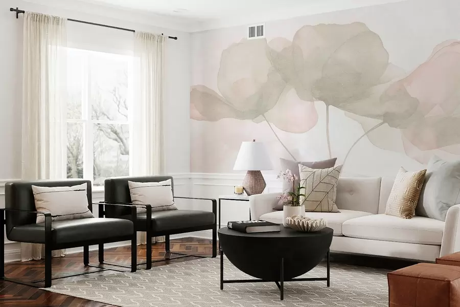 peintures murales Belles fleurs, pastel doux, minimalisme, naturel, rustique, beige et rose w03407v1