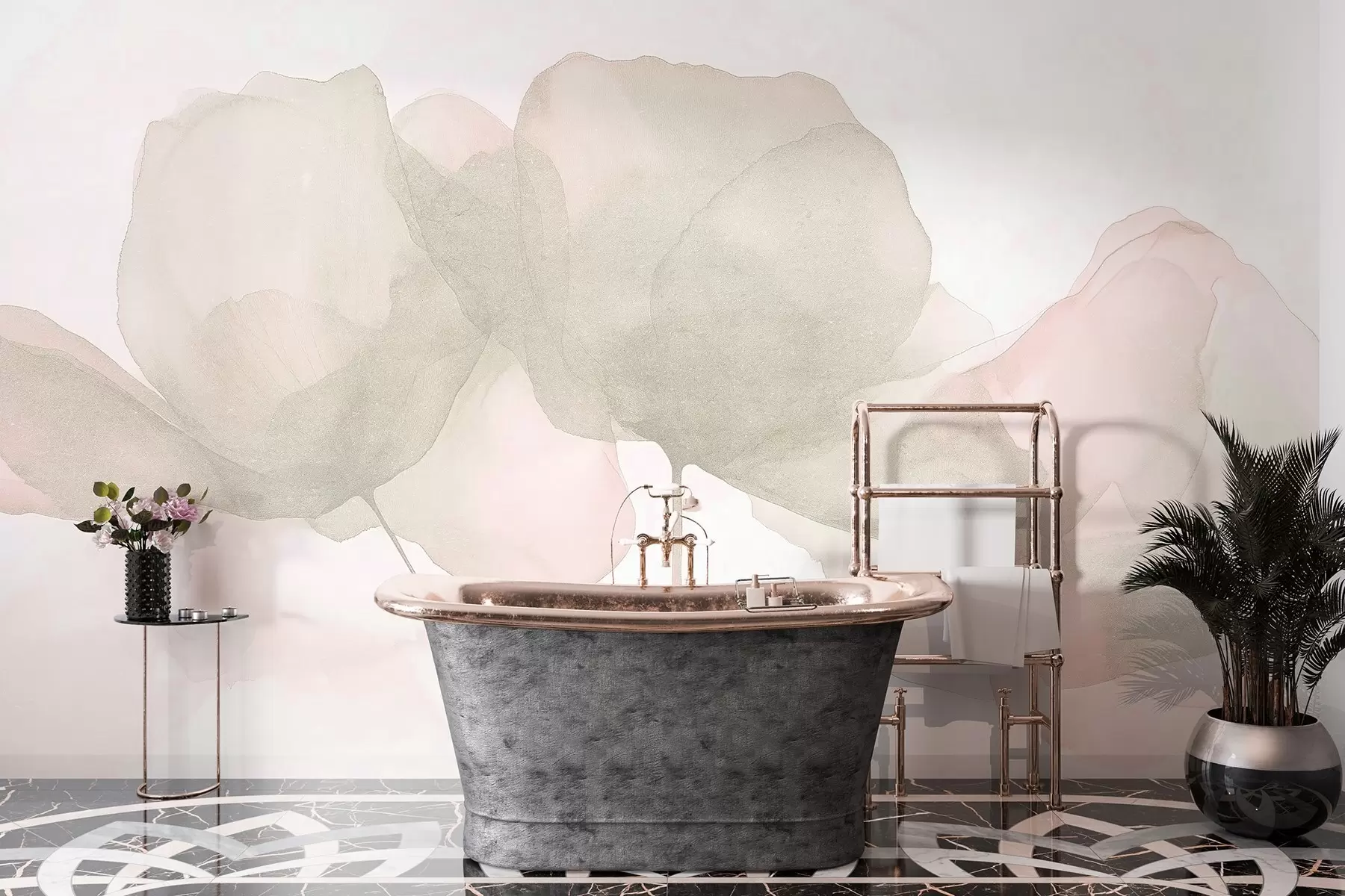 peintures murales Belles fleurs, pastel doux, minimalisme, naturel, rustique, beige et rose w03407v1