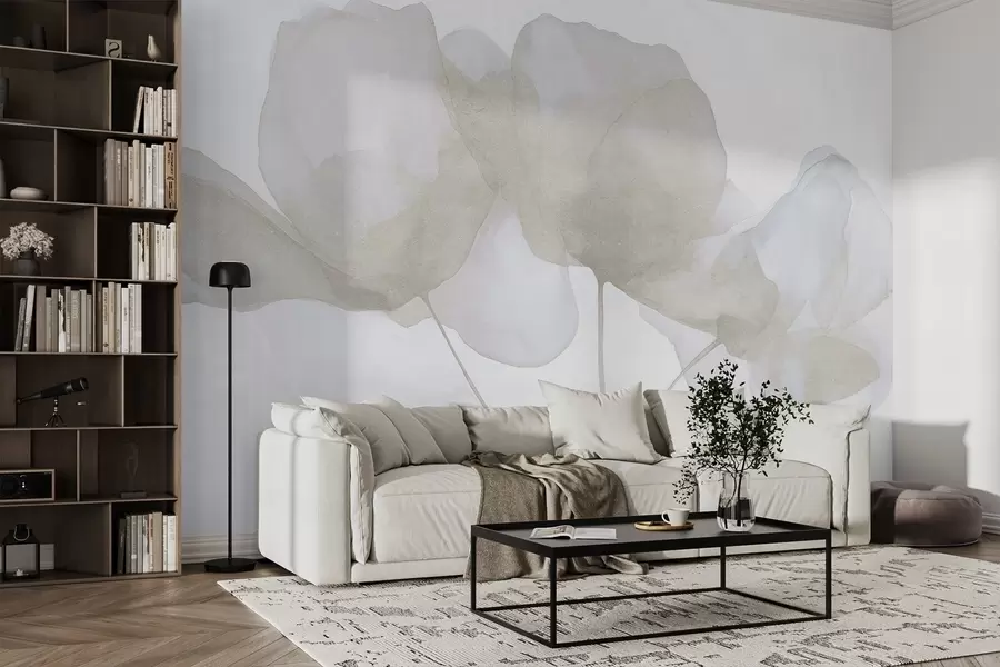 murales Hermosas flores, pastel suave, minimalismo, natural, rústico, beige y azul w03407v2