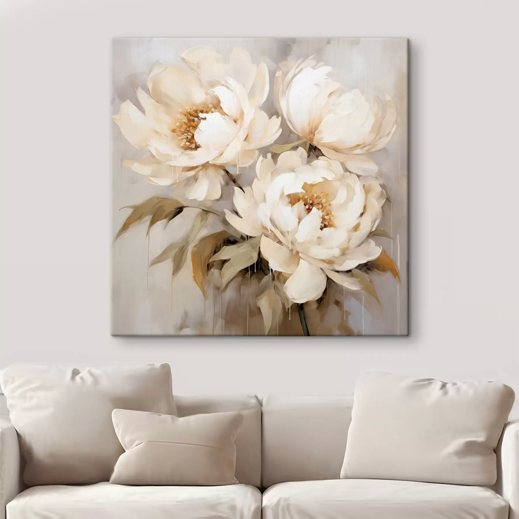 wall murals Delicate peonies in neutral tones in abstract painting style s43387