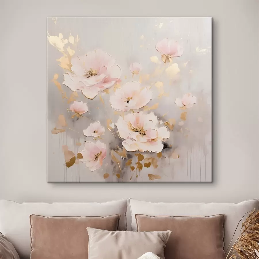 wall murals Pink elegant flowers in painting style s43372