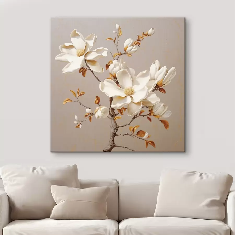 wall murals Graceful magnolia branch in beige tones s43373