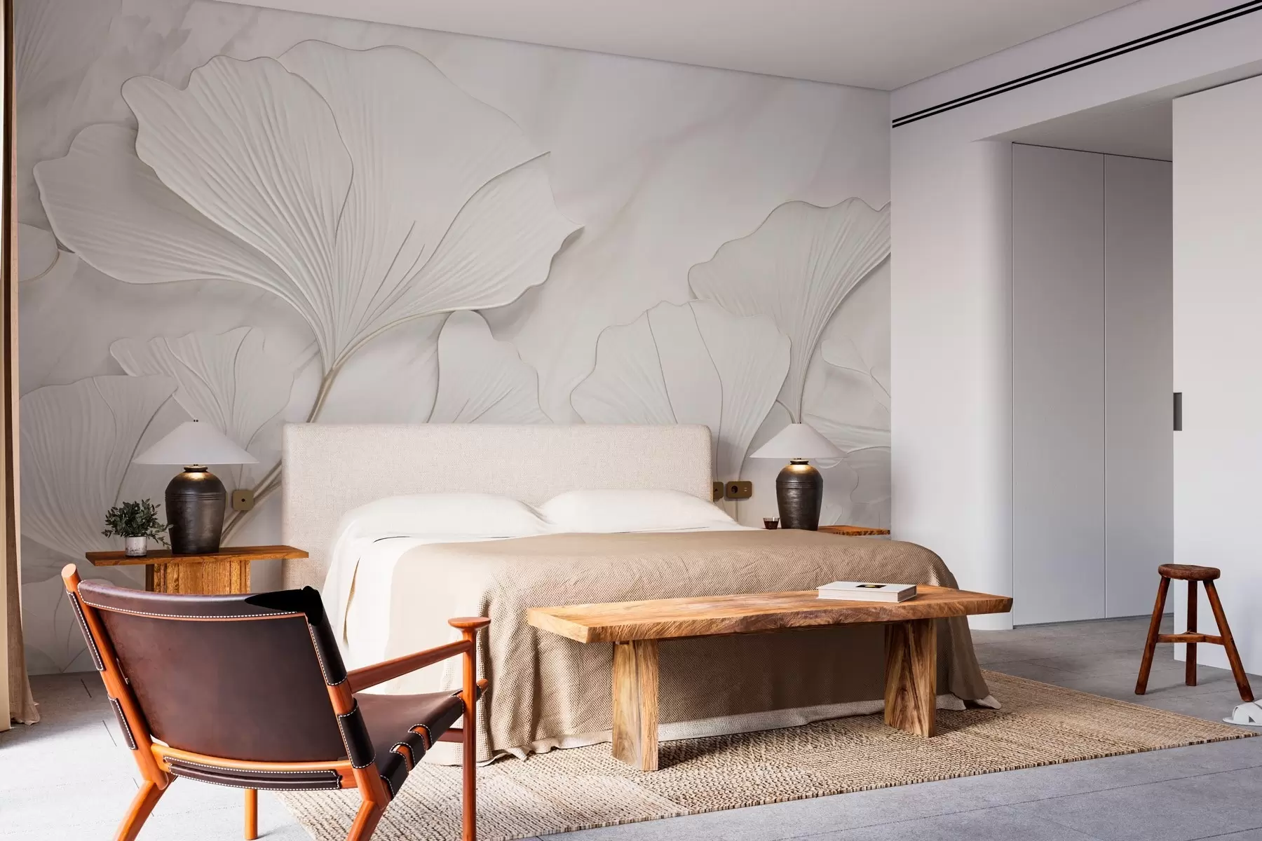 wall murals Pastel leaves on a marble background w03440