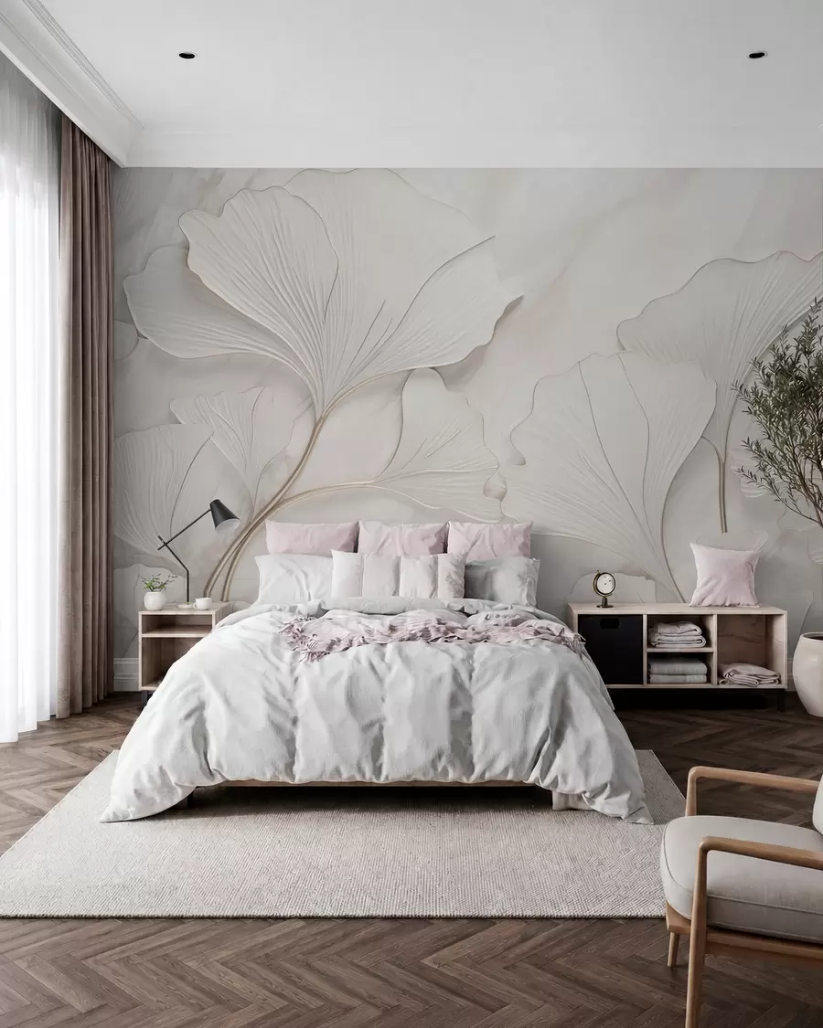 wall murals Pastel leaves on a marble background w03440