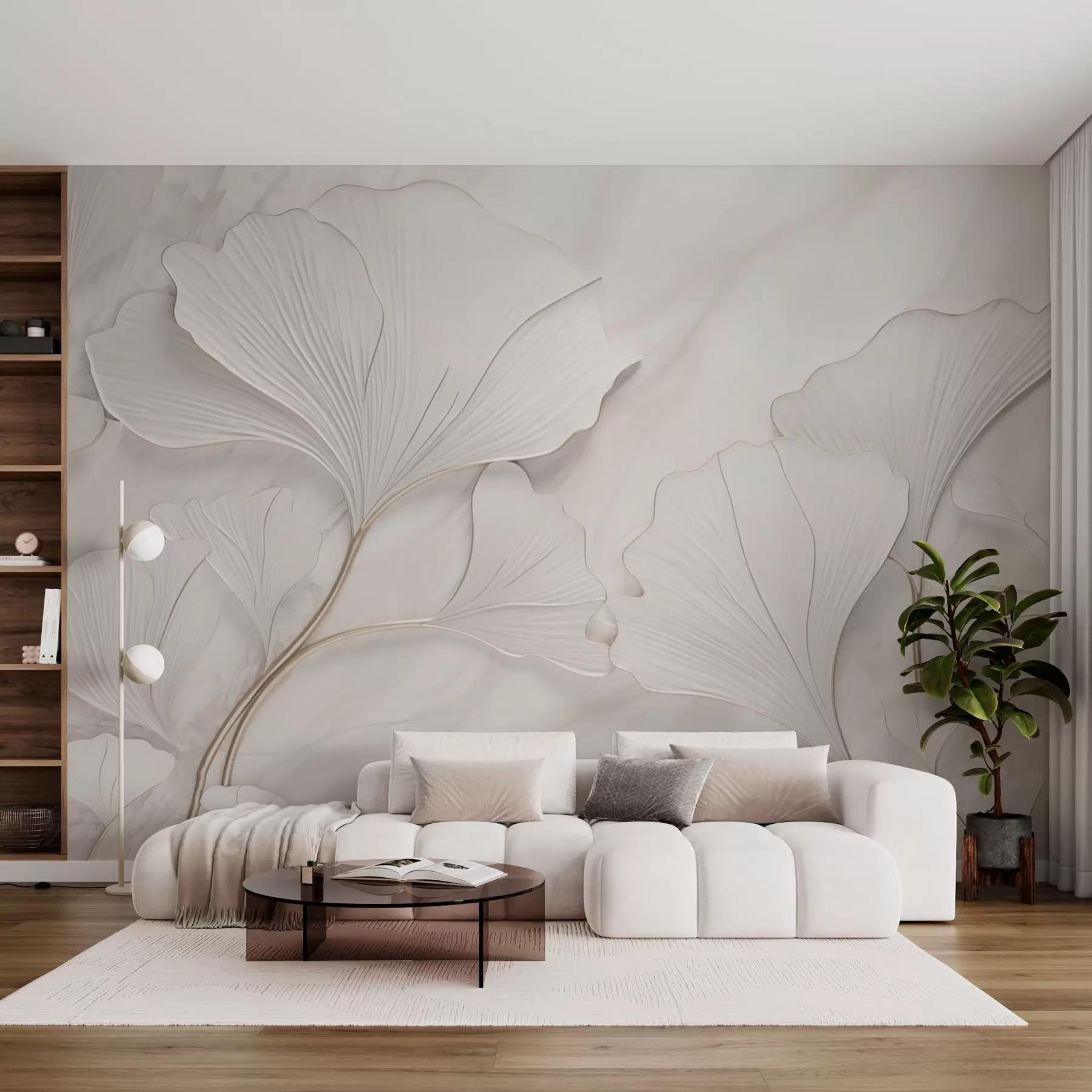 peintures murales Feuilles pastel sur fond de marbre w03440