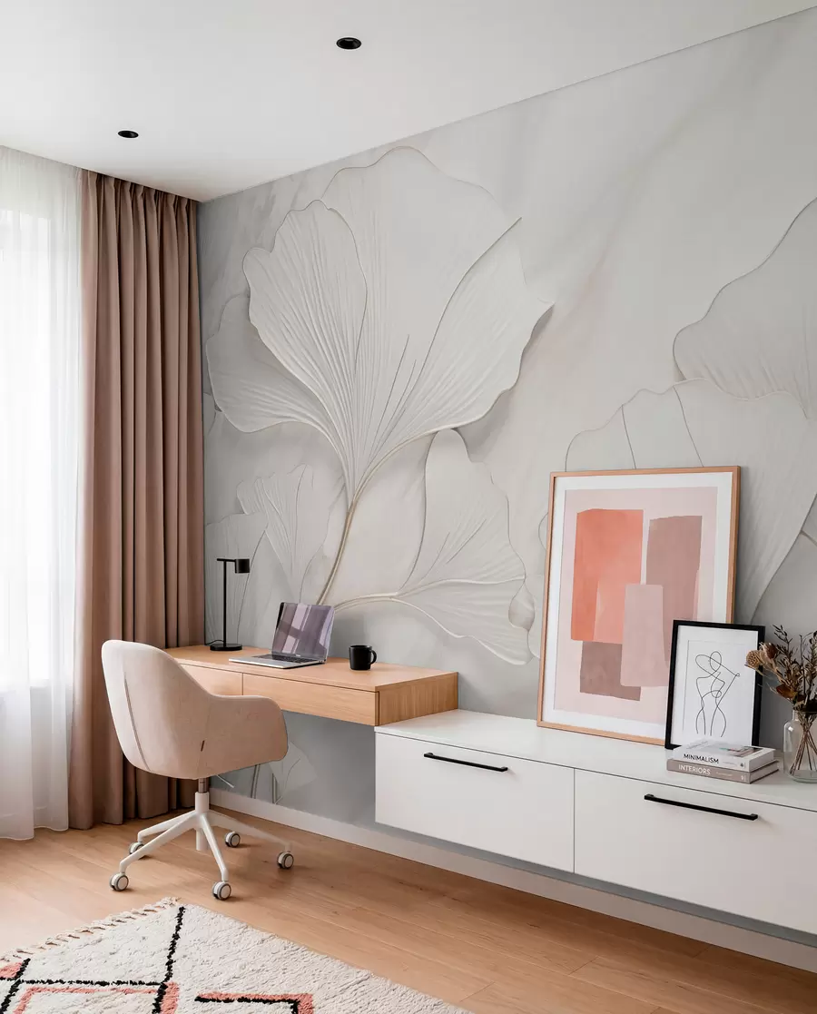 wall murals Pastel leaves on a marble background w03440