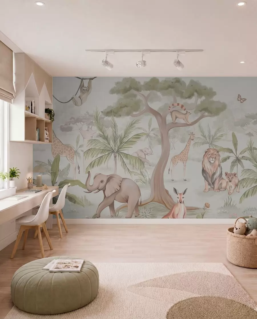 peintures murales Panorama de la jungle avec des animaux w03444