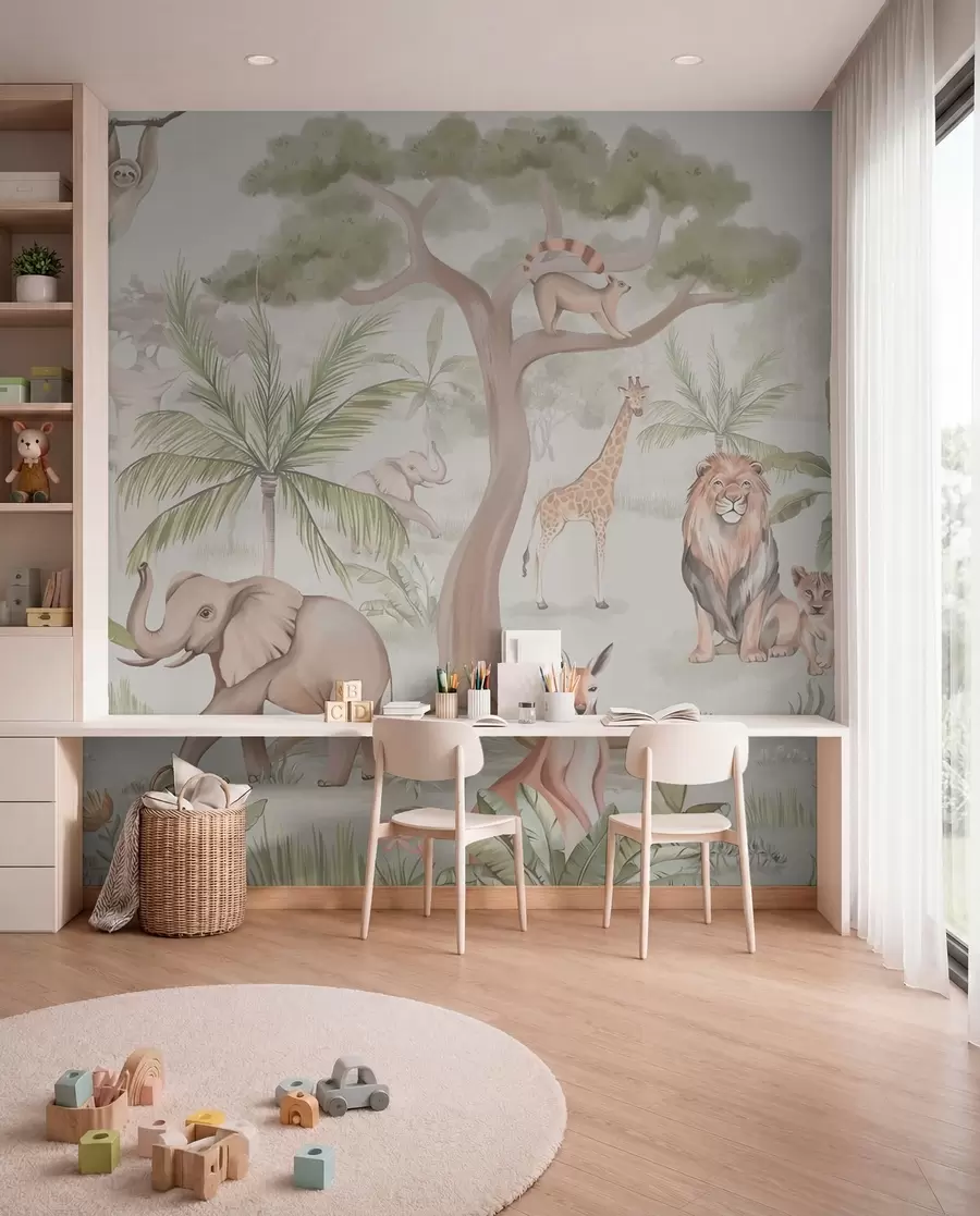 wall murals Panorama of jungle with animals w03444
