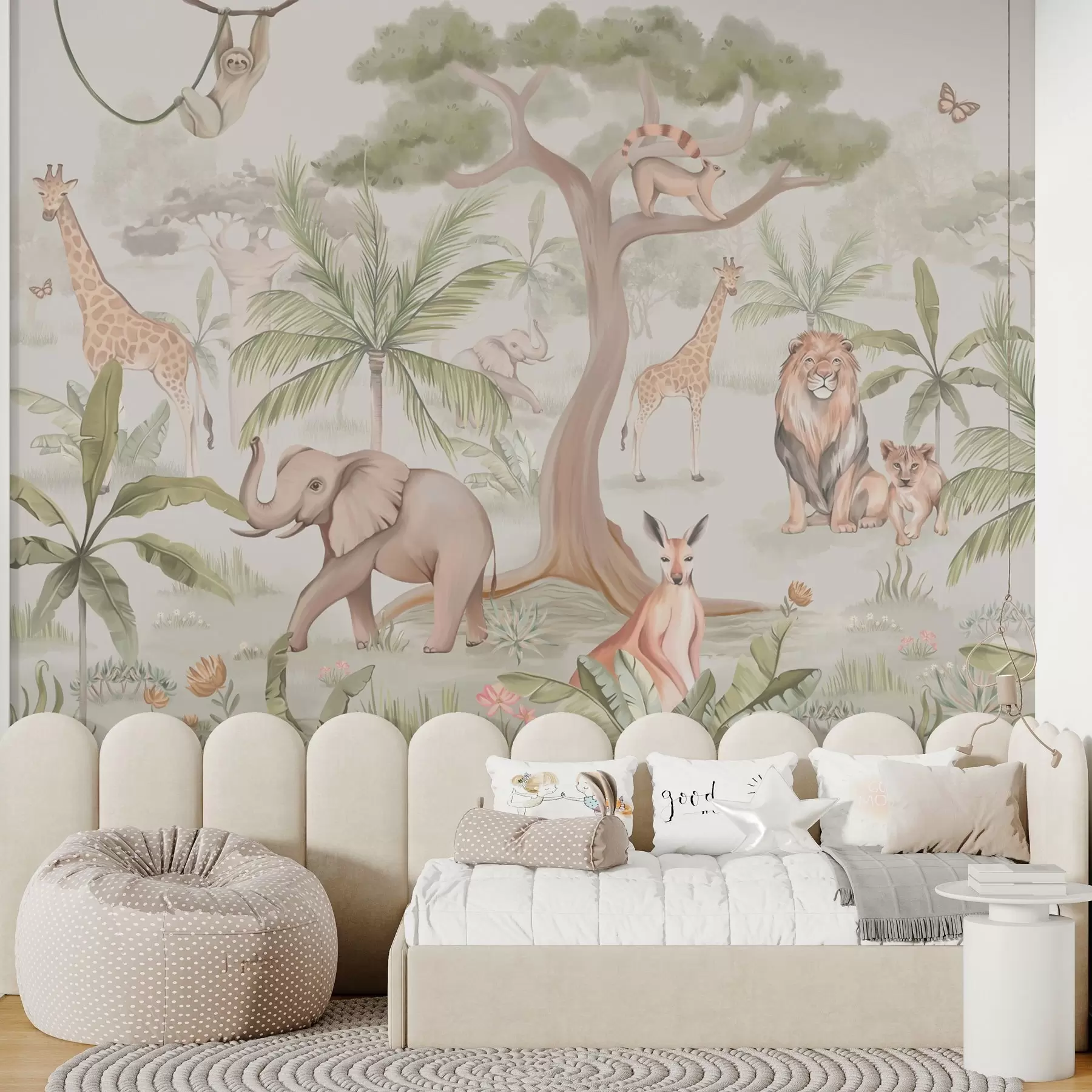 Wall Mural Photo Wallpaper Panorama of jungle with animals w03444