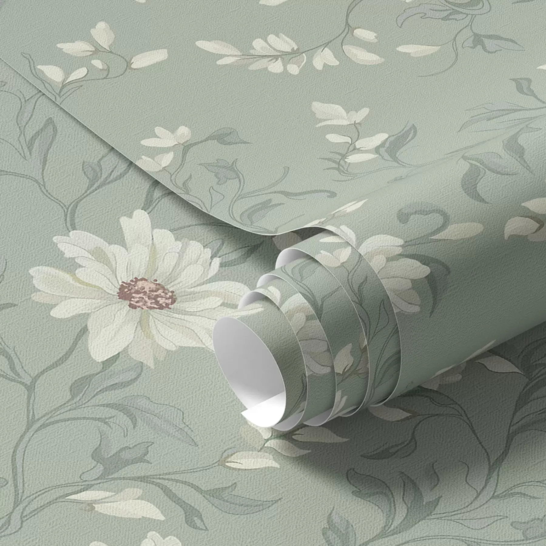 peintures murales Fleurs blanches avec des feuilles frétillantes a00001