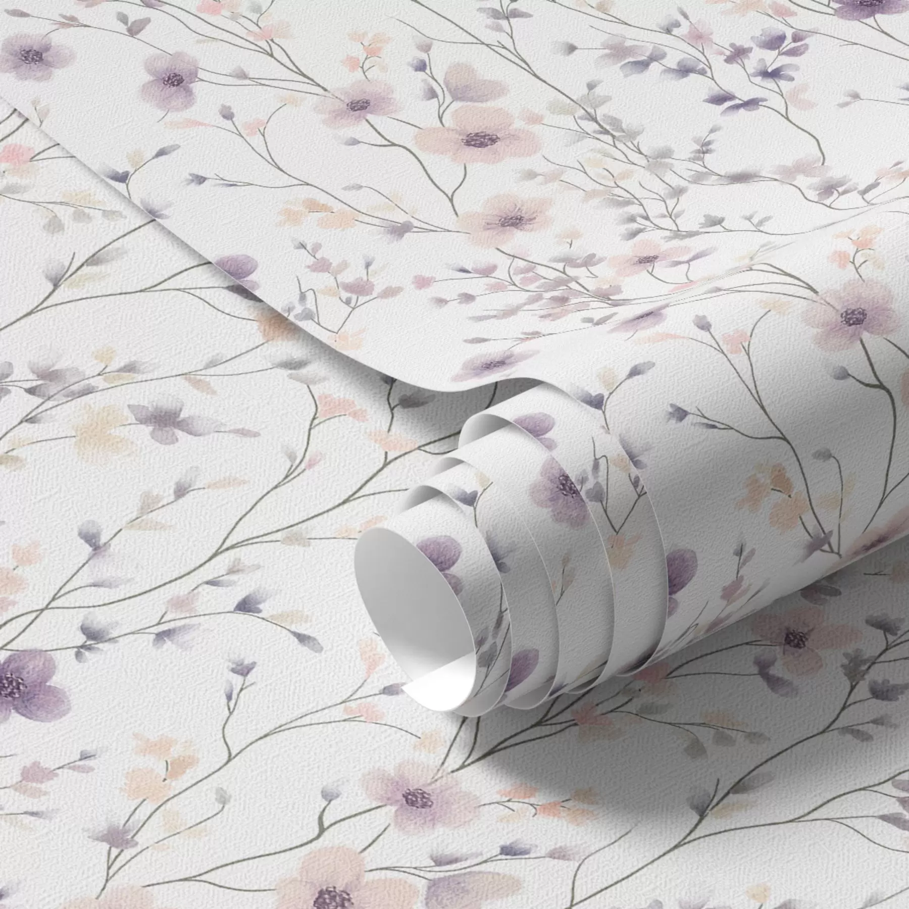 murales Pequeñas flores silvestres de tallos finos sobre fondo claro a00003