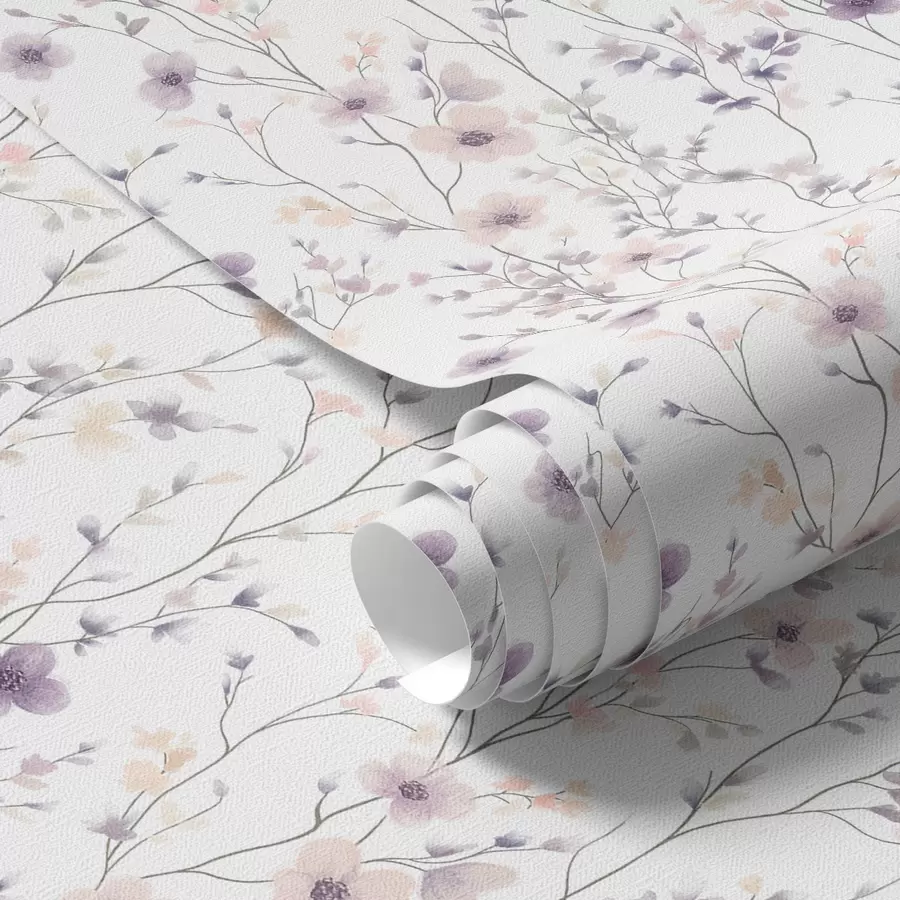 peintures murales Petites fleurs sauvages aux tiges fines sur fond clair a00003