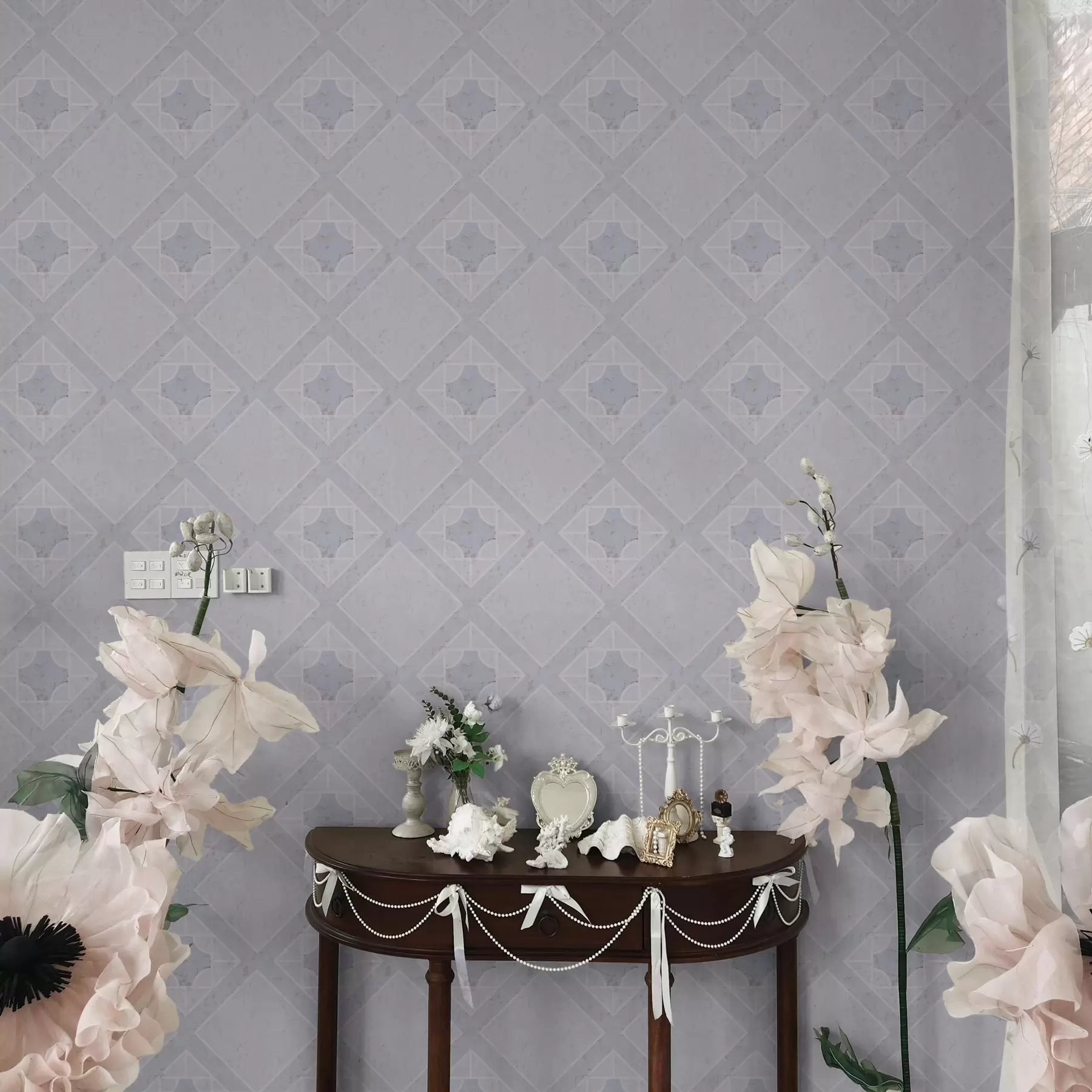 wall murals White rhombuses on a blue background a00010