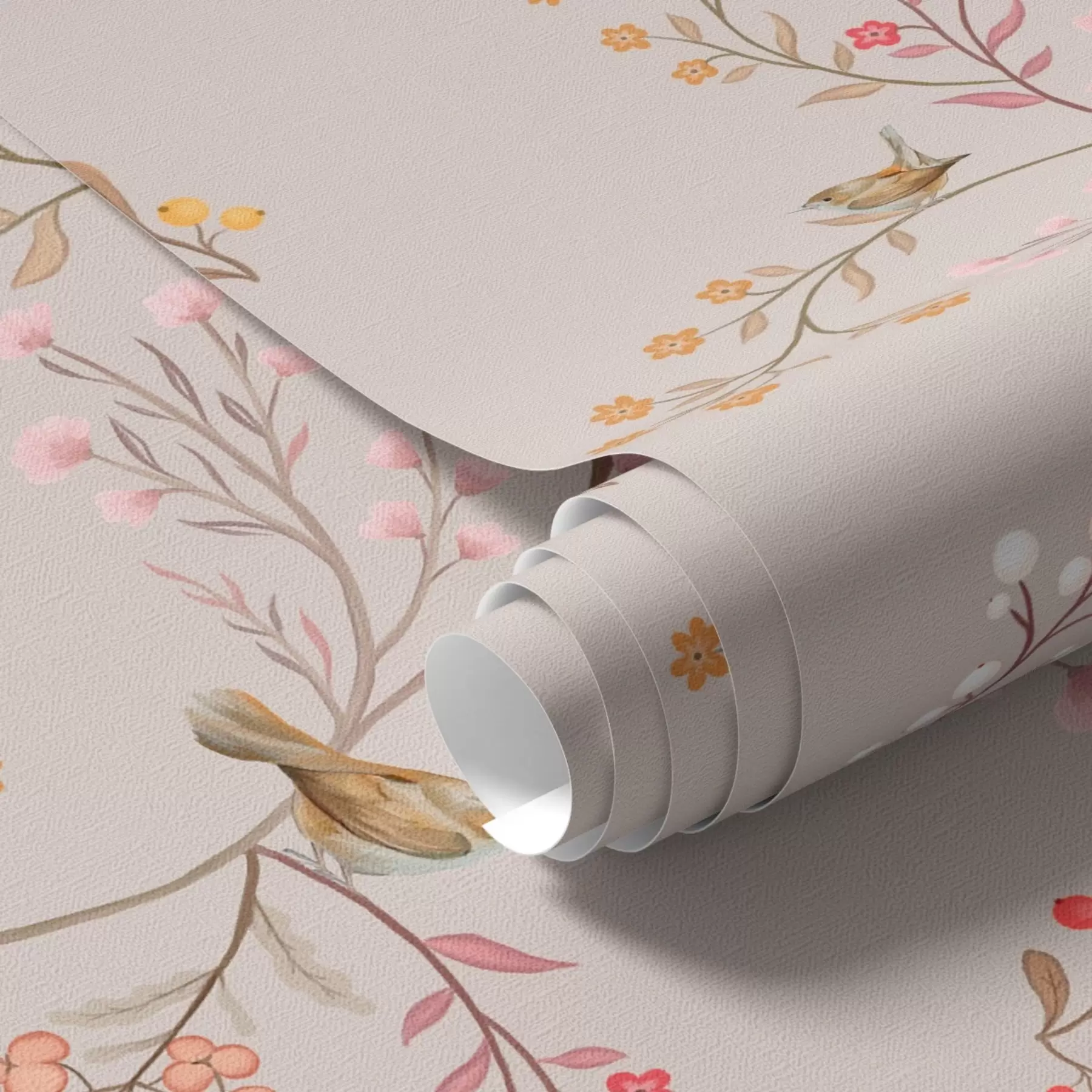 Wall Mural Photo Wallpaper Delicate flowers and hummingbirds on branches a00036