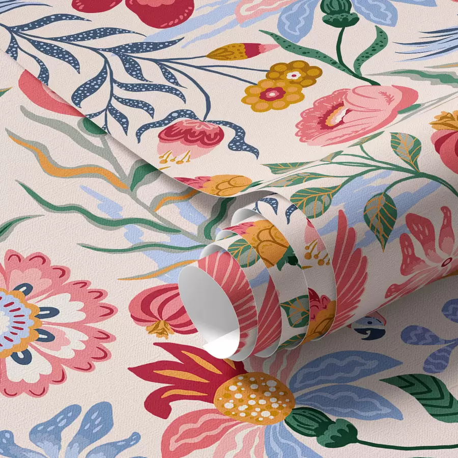 peintures murales Composition de fleurs et de baies lumineuses avec des perroquets a00046