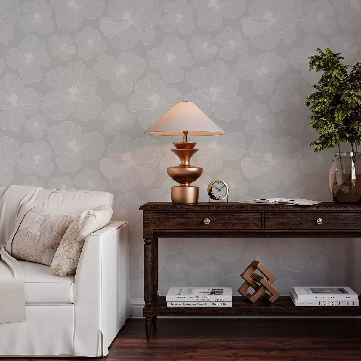 Papel pintado Flores grandes sobre fondo gris a00068