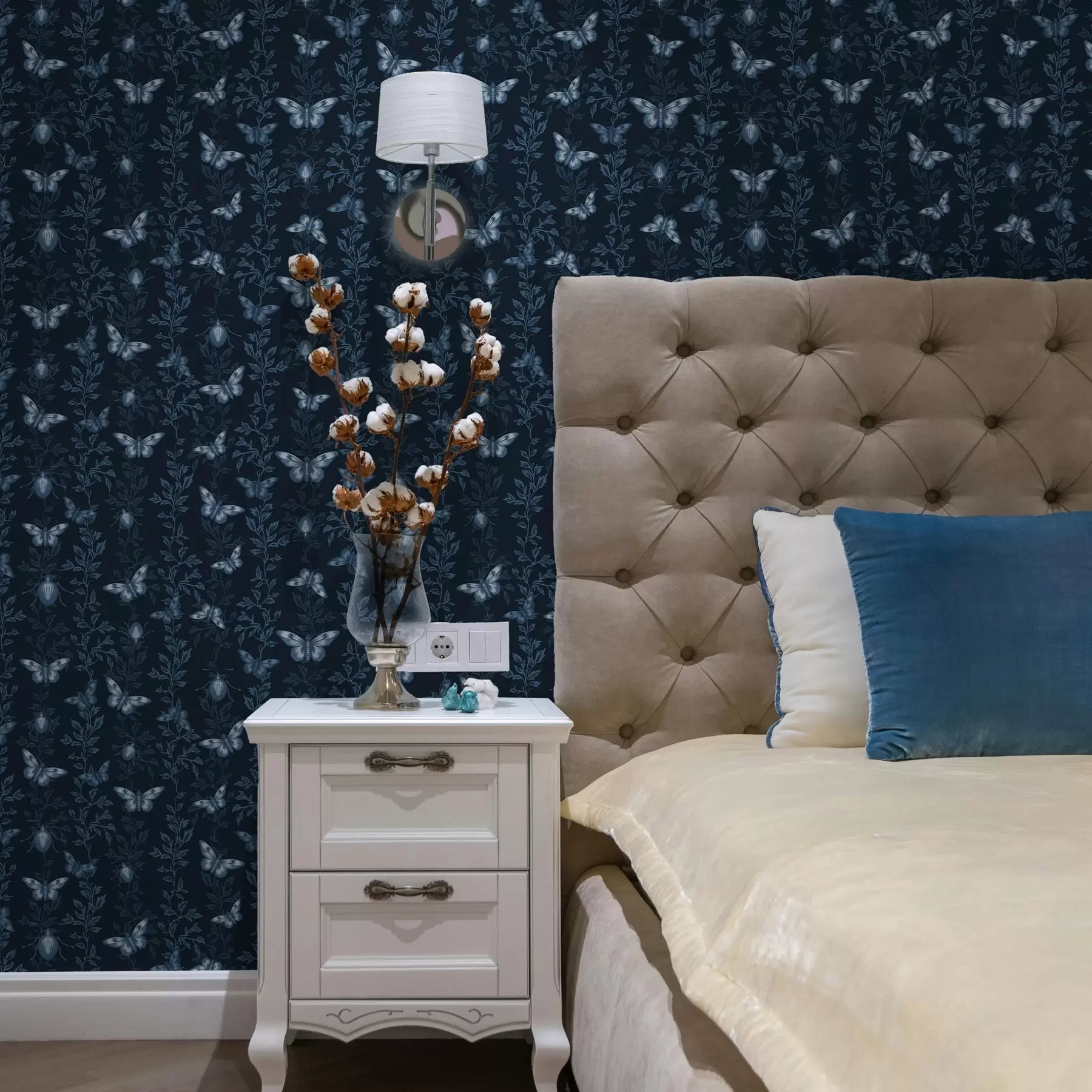 Wall Mural Photo Wallpaper Composition with butterflies, leaves and insects on blue background a00073