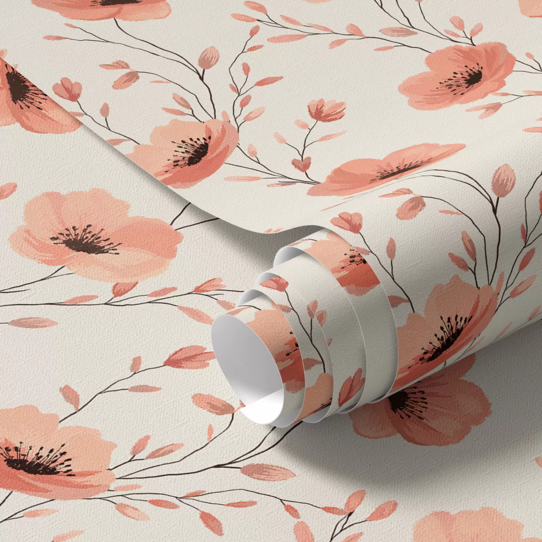 peintures murales Coquelicots roses sur tiges a00083