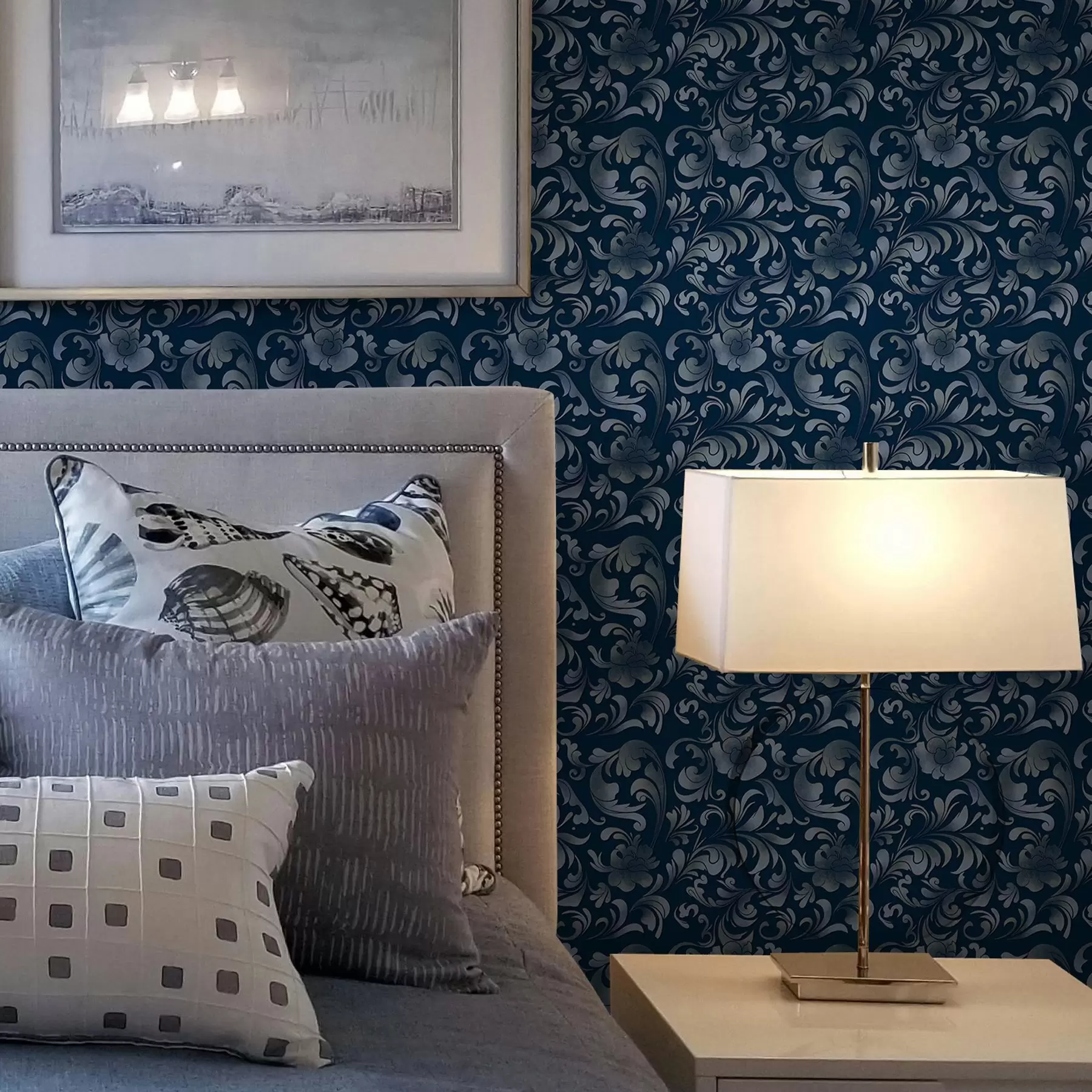 murales Motivos claros sobre fondo azul a00084v1