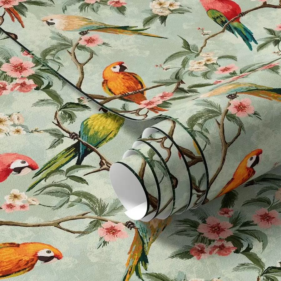 Wall Mural Photo Wallpaper Multicolored parrots on branches a00088
