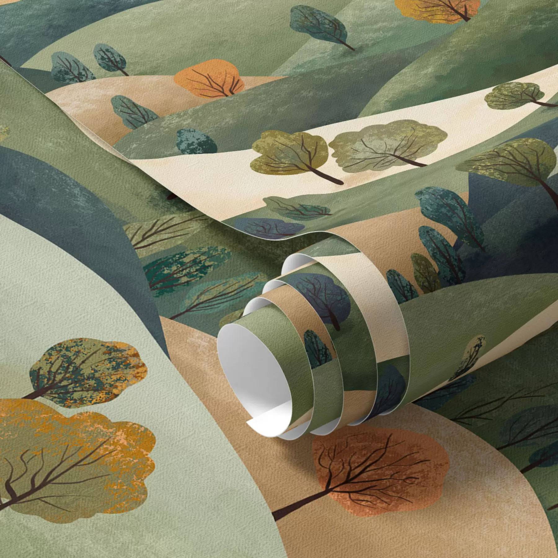 wall murals Funny hills with trees a00091