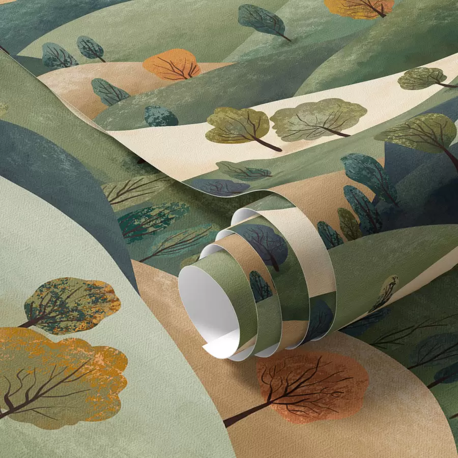 peintures murales Drôles de collines avec des arbres a00091