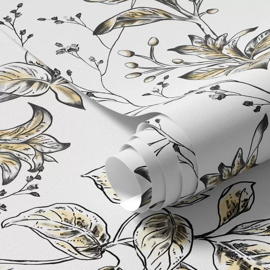 Wall Mural Photo Wallpaper Branches with yellow leaves on white background a00098