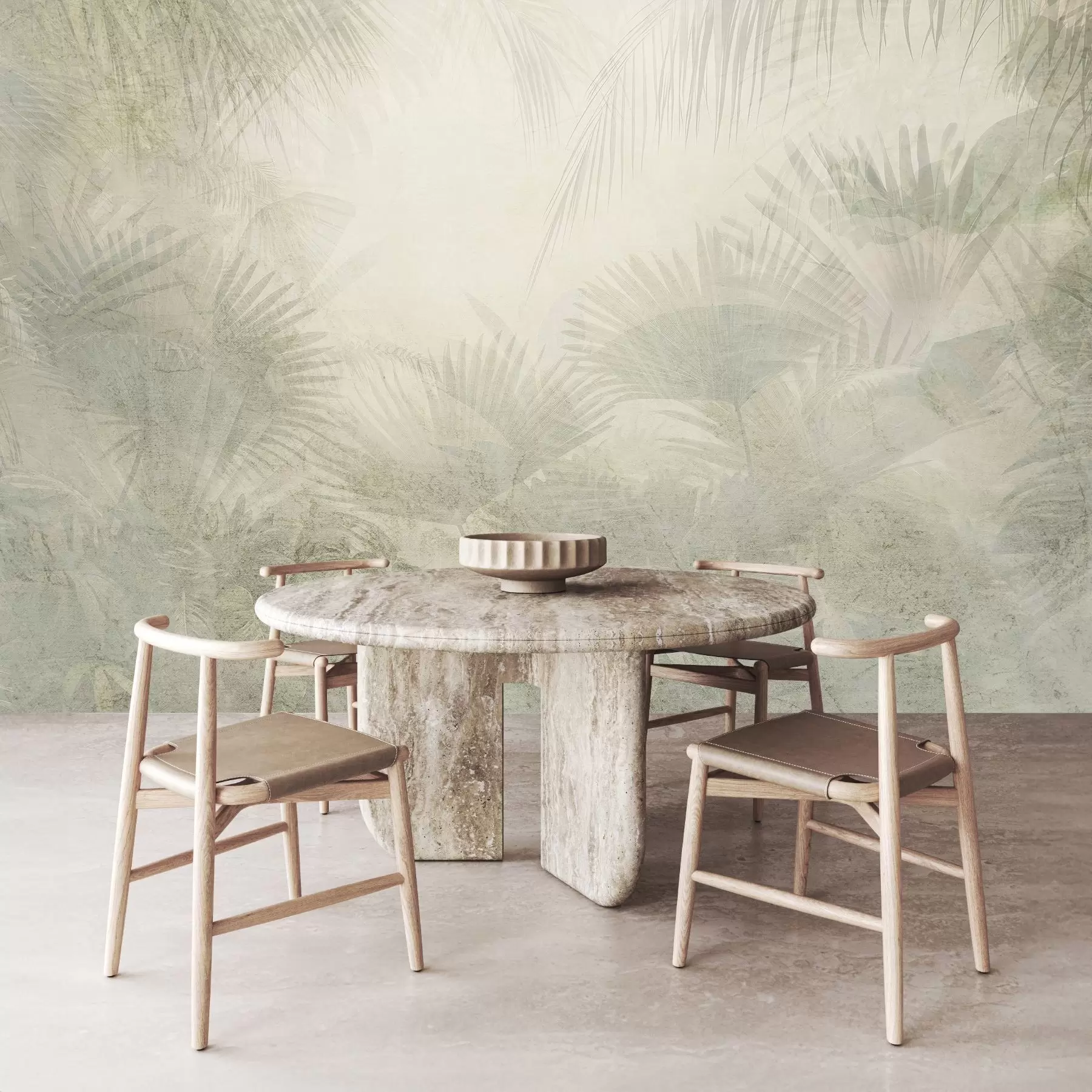 Wall Mural Photo Wallpaper Textured tropical retro wallpaper in beige tones w03399