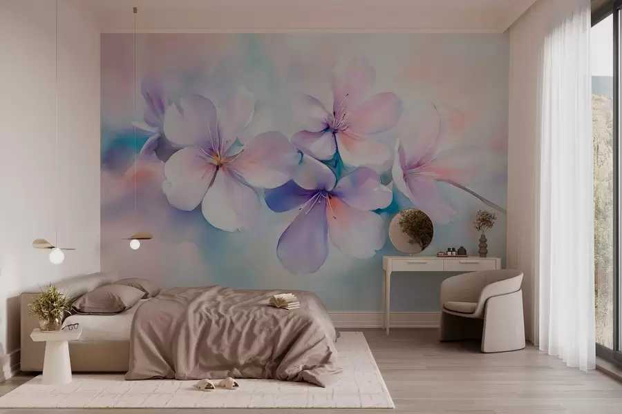 Wall Mural Photo Wallpaper Delicate branch with flowers in watercolor style w03450