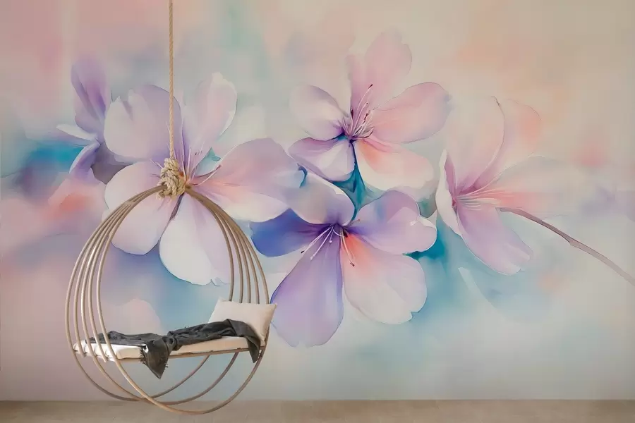 peintures murales Branche délicate avec des fleurs en style aquarelle w03450