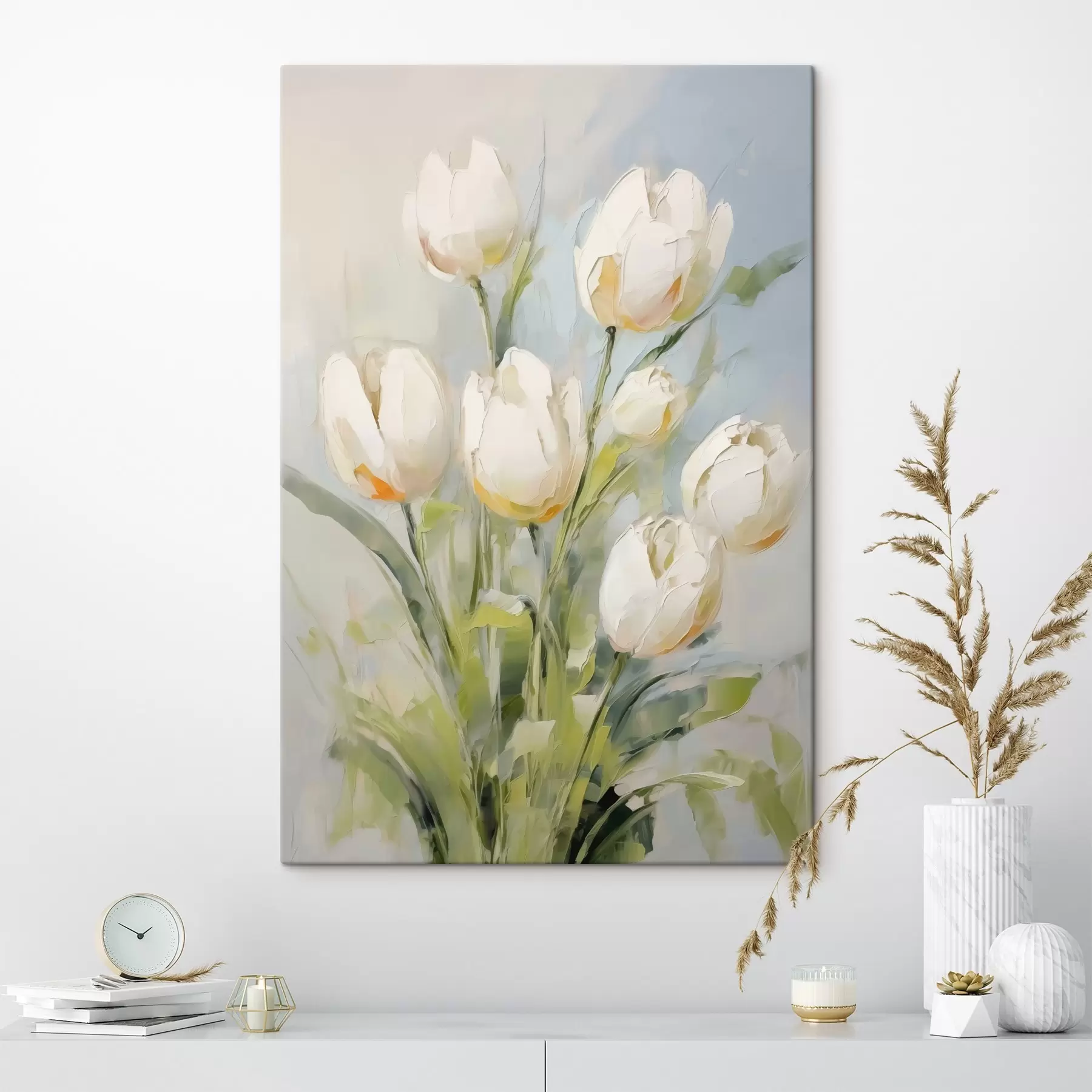 wall murals White tulips imitation painting s43435
