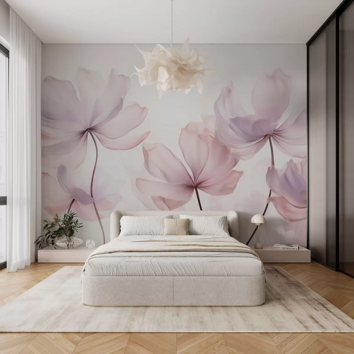 Wall Mural Photo Wallpaper Blooming flowers in soft pink tones w03521