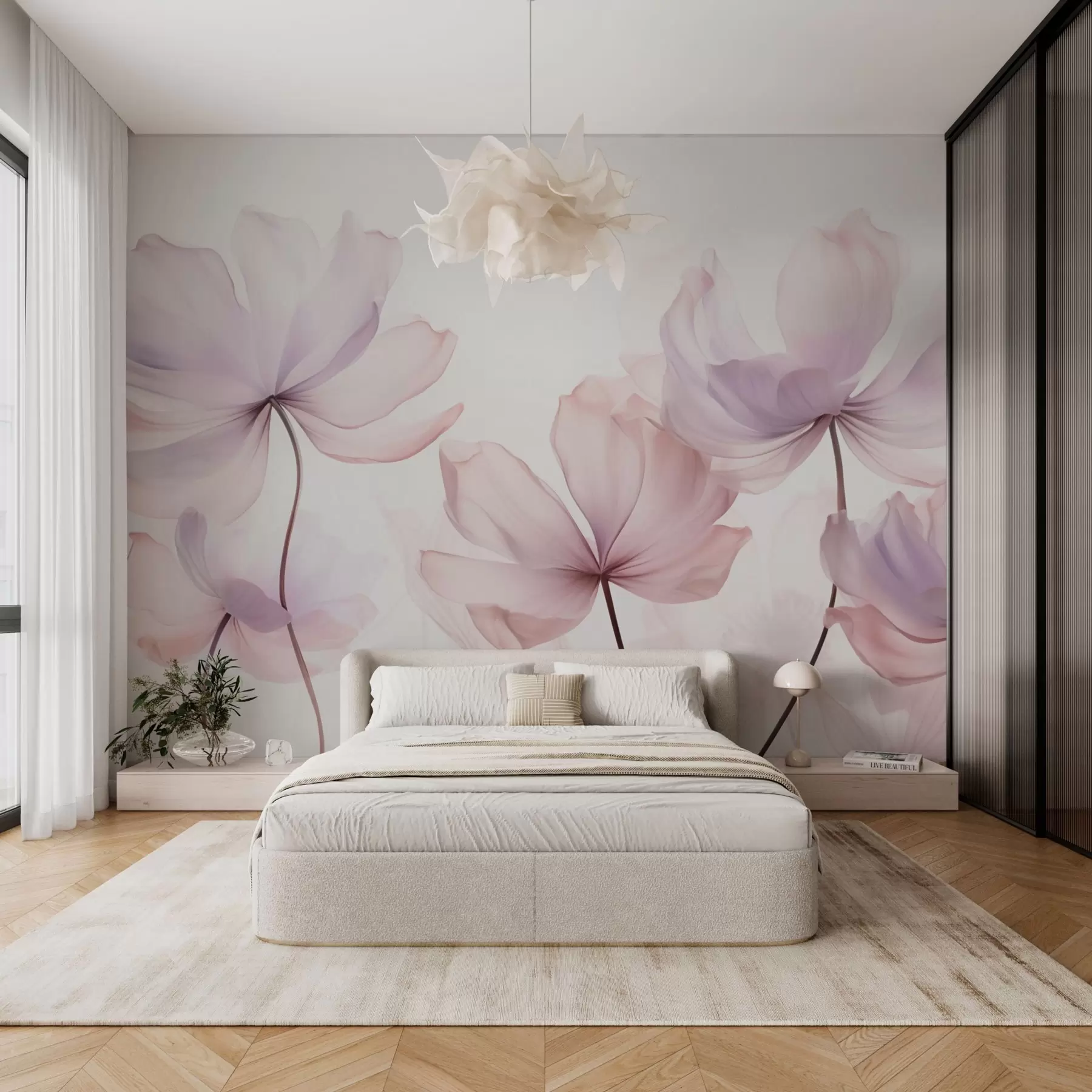 Wall Mural Photo Wallpaper Blooming flowers in soft pink tones w03521